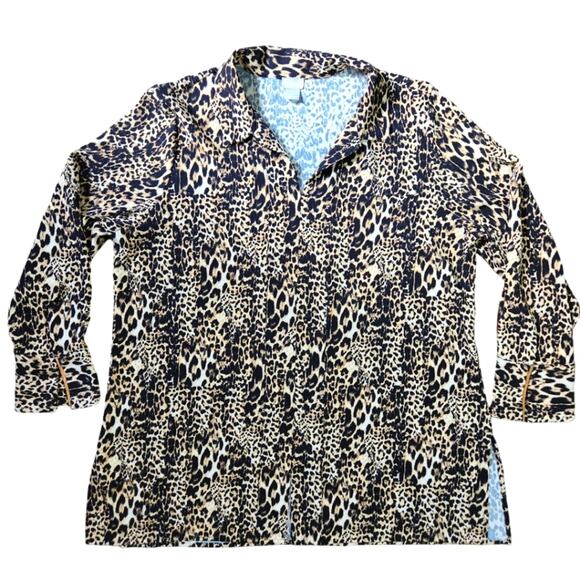 Chico's pullover top collared leopard print size XL 16 - Picture 1 of 10